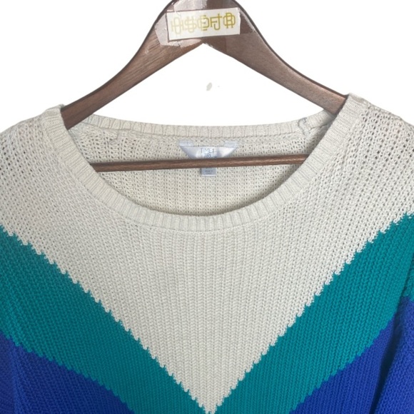 TIME AND TRU blue aqua cream colorblock sweater // 2X - Picture 5 of 6